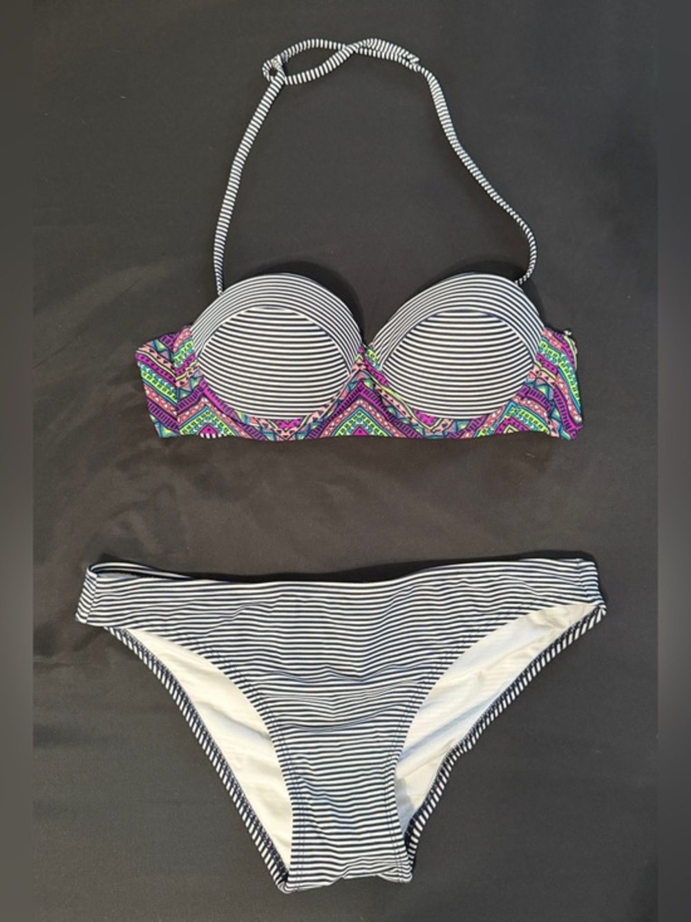 Xhilaration Mixed Print Bandeau Bikini Set M Top L Bottom NWOT
